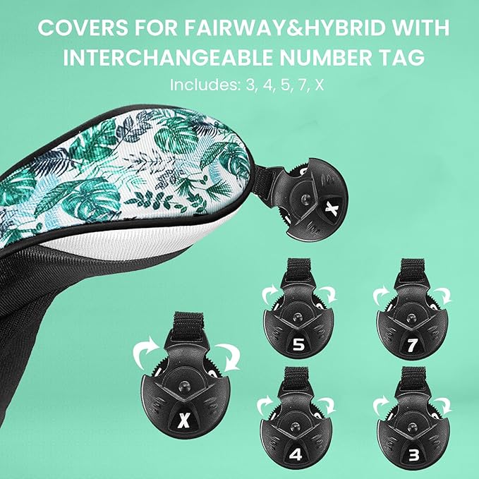 FINGER TEN Golf Club Head Covers Woods Hybrids 1/2/3/4 Pack, Headcovers Men Women 3 5 7 X with Interchangeable Number Tag, Fit All Wood Hybrid Clubs