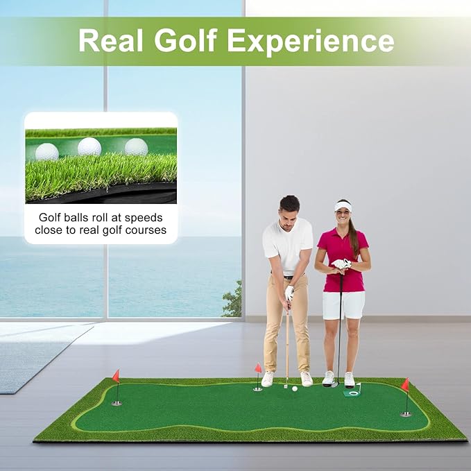 Golf Putting Green Mat, Professional Large Putting Mat with Movable Cup/Slope Pad for Indoor & Outdoor