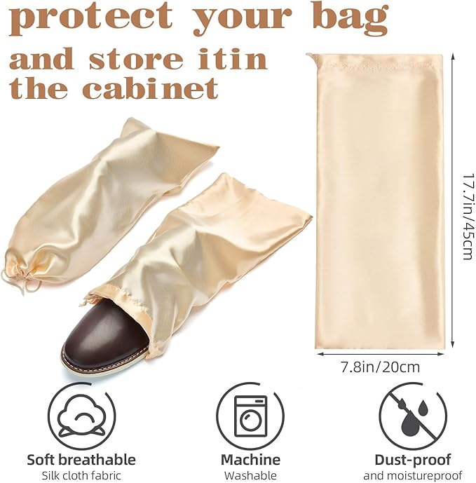 Shoe Dust Bags - 8 Pack Shoe Bags for Travel Satin Fabric with Drawstring Closure,Washable Breathable Cotton Fabric Cloth,for Travel Protecting andStoring Shoes (Beige)