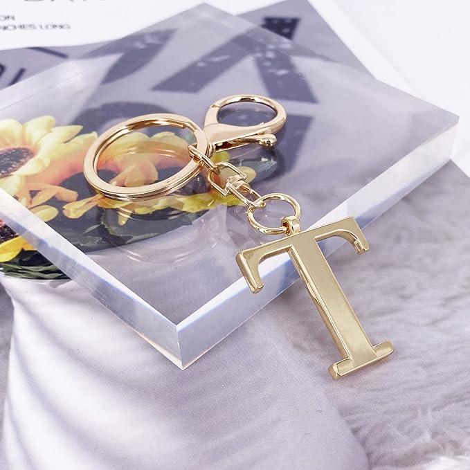 LAXPICOL Gold Letter A-Z Keychain for Women Bag Charms Purse Charms For Handbags Metal Alphabet Initial Letter Keychain