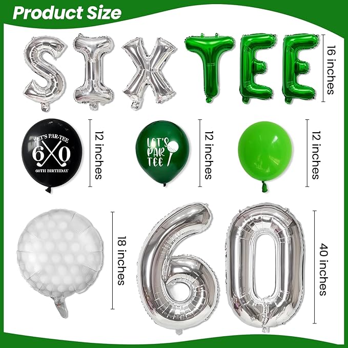 60th Birthday Decorations, Golf Themed 60th Birthday Party Decorations Gifts for Men Him with 60 Number Balloons Sixtee Banner Cake Topper