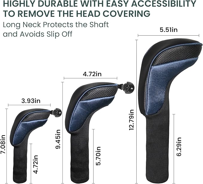 FINGER TEN Golf Club Head Covers for Woods Driver Fairway Hybrid Value 3/5 Pack, Long Headcover Interchangeable Accessories for Ultimate Club Protection