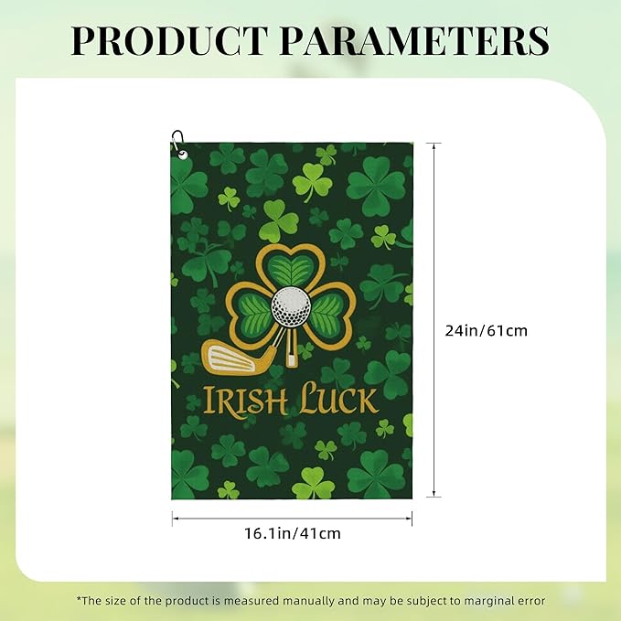 Irish Green Golf Towel with Carabiner Clip 24"x16" Lucky Leaf Floral Golf Towels for Golf Bags Microfiber Waffle Shamrock Golf Rag for Disc Balls Clubs Golfs Accessories for Men Women Dad