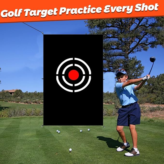 Golf Target Cloth - 5x3FT Durable Net Target with Hitting Range for Accuracy Practice - Portable for Home & Backyard Golf Training Players