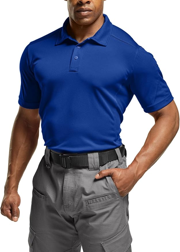 CQR Men's Polo Shirts, Tactical Short Sleeve Golf Performance Shirts, Lightweight Dry Fit UPF 50+ Pique
