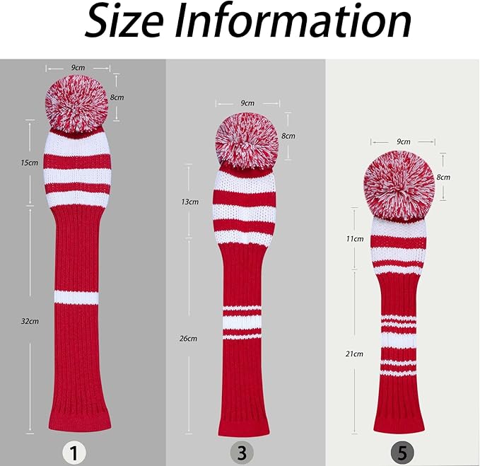LeFeng 1Pcs Golf Club Cover, Knitted Golf Head Cover for 460cc Driver Fairway Woods and Hybrid with Cute Pom Pom and Number Tag