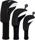 Golf Club Head Cover for Driver Fairway Hybrid 3 Pcs Woods Headcovers, Golf Accessories Head Covers Set with Interchangeable No. Tags 3 4 5 7 X Golf Accessories for Men Women