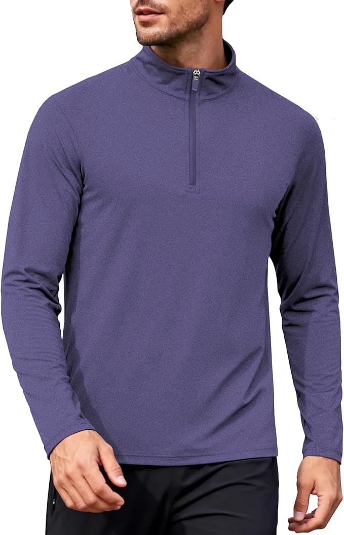 Mens Long Sleeve Shirts Quarter Zip Pullover UPF 50+ Sun Protection Wicking Moisture Workout Running Casual Athletic Tops
