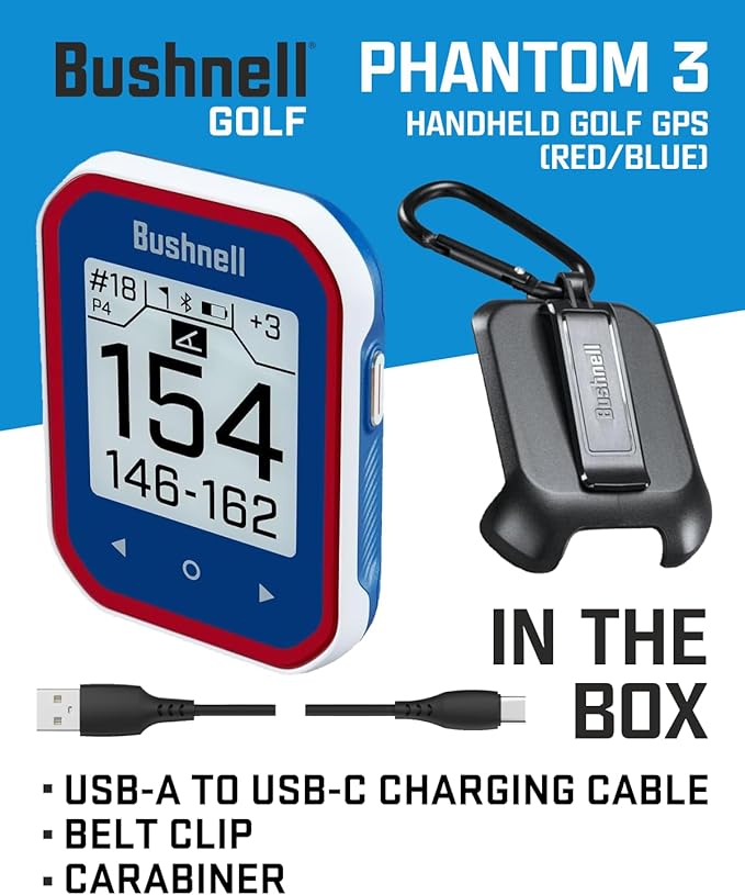 Bushnell Phantom 3 Slope Golf GPS Rangefinder (Blue) with BITE Magnetic Mount and GreenView with Slope-Adjusted Distances, 38,000+ Courses, Auto Hole Advance with Wearable4U Cleaning Cloth Bundle