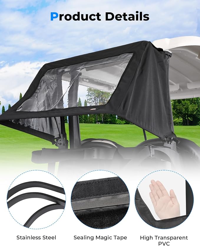 KEMIMOTO Foldable Rear Golf Cart Rain Cover for 2 Passenger Golf Bag Cover Compatible with Club Car Tempo