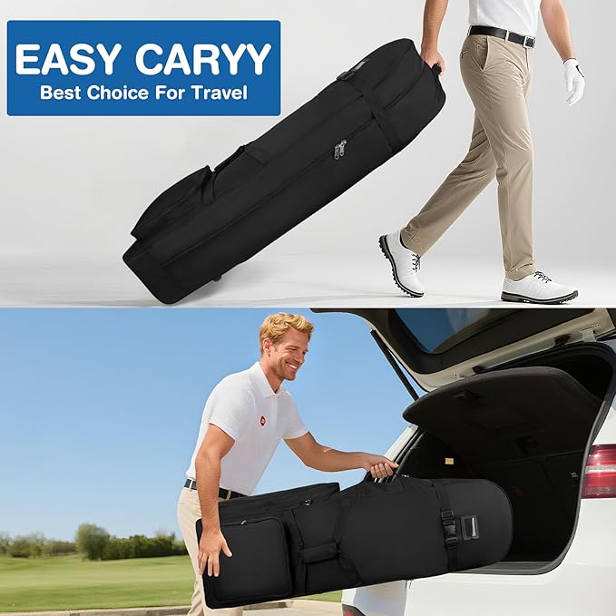 Golf Travel Bags for Airlines - 900D Heavy Duty Polyester Oxford Travel Golf Bag with Wheels, Golf Club Bag Cover Lightweight Soft Wear-Resistant Universal Size, Black