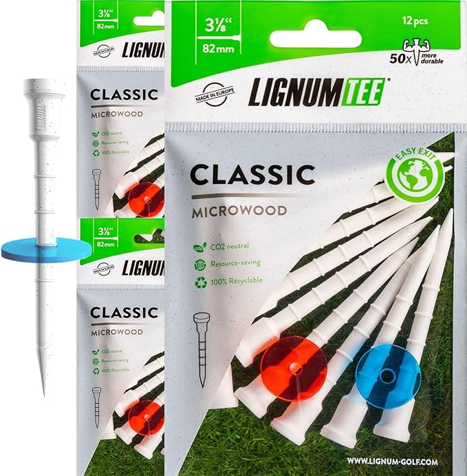 LIGNUM Tee - Classic Golf Tees - Sports Golf Tees - Anti Spin Head, Bio-Based Micro Wood, 50x Durable