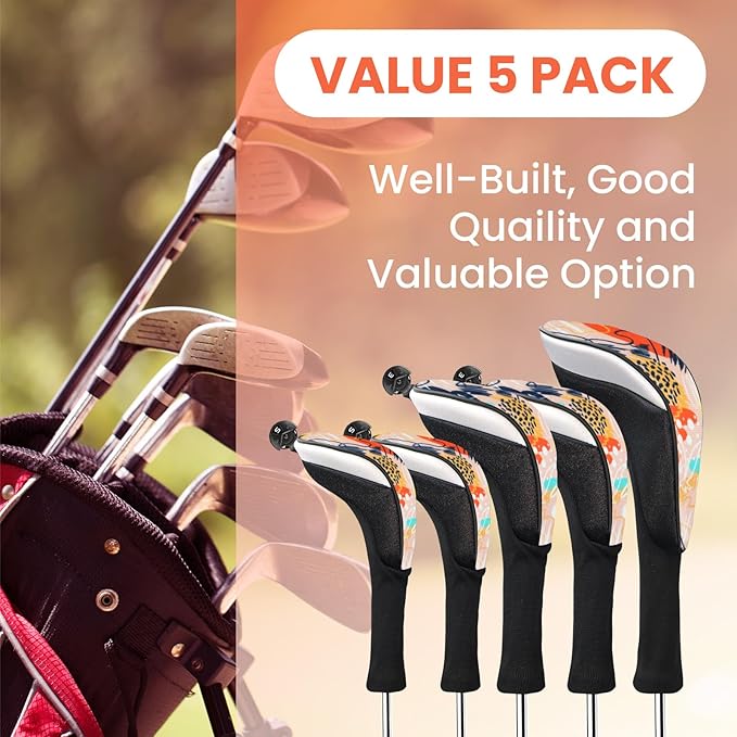 FINGER TEN Golf Club Head Covers Woods Driver Fairway Hybrid 3/4/5 Set, Headcovers Men 1 3 5 7 X Interchangeable Number Tag, Fit All Wood Clubs
