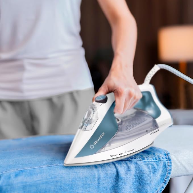 Reliable Velocity 180IR Steam Iron for Sewing, Quilting and Clothes, 1800W Compact Vapor Generator, Leak Free Continuous Steam, Variable Steam Dial, Ceramic Soleplate with Three Heat Settings