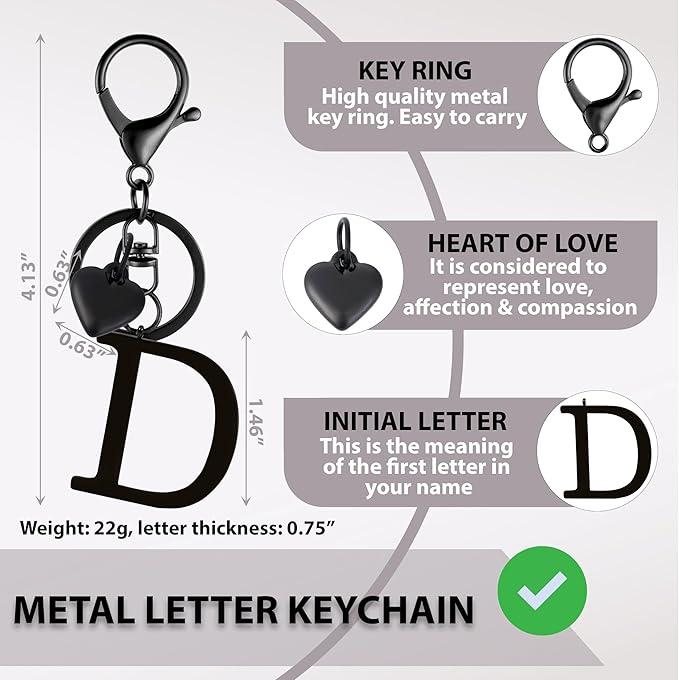 Metal Heart Alphabet Keychain for Women, Girls - Cute Initial Letter Accessories for Purse, Bag Charms and Backpack