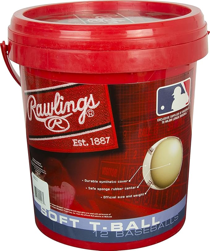 Rawlings | Official T-Balls | TVB | Youth/6u | Bucket | 12 Count | Sponge Rubber Core | Indoor/Outdoor White