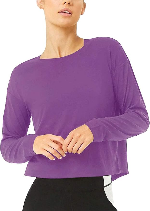 Bestisun Long Sleeve Workout Shirts Yoga Dance Tops Open Back Athletic Clothes for Women