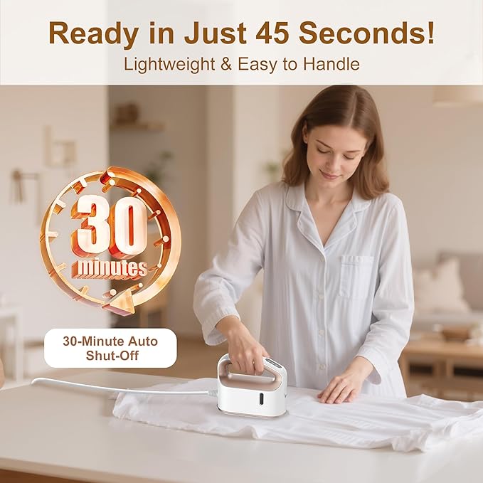 Newbealer Smart Steam Iron for Clothes - 1200W Professional-Grade Turbocharged 3 Steam & 3 Dry Heat Modes, 45s Heat-Up, 6oz Tank, Auto-Off, Nonstick Ceramic Soleplate for Home, RV & Hotel (Gold)