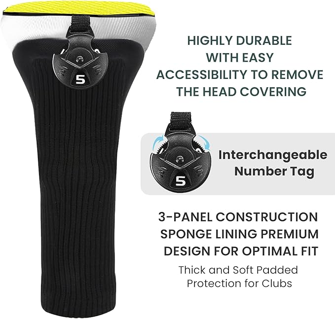 FINGER TEN Golf Club Head Covers Woods Hybrids 1/2/3/4 Pack, Headcovers Men Women 3 5 7 X with Interchangeable Number Tag, Fit All Wood Hybrid Clubs