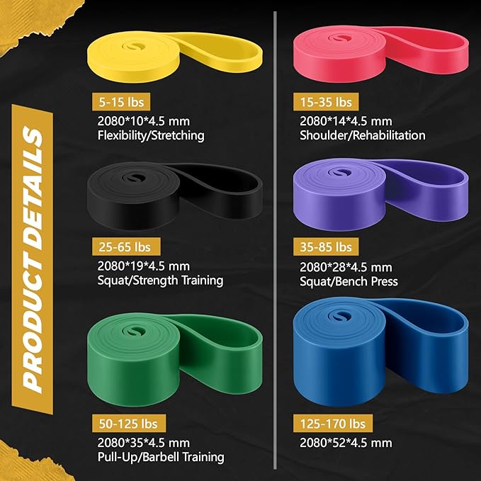 Soulchen 6 Pcs Resistance Bands Set Pull up Bands for Men Women Resistance Training with Door Anchor and Storage Bag for Physical Therapy, Muscle Training Aid, Fitness