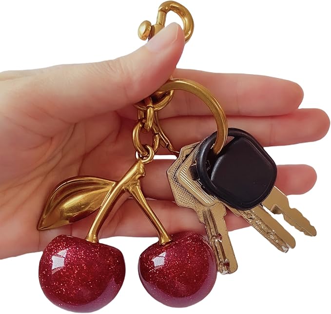 Cherry Bag Charm for Handbag, Big-Apple Strawberry Fruit Bag Charm Cherry Car Accessories KeyChain