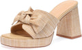 Monrovia Womens Sandals Heels for Women Slide On Block Chunky Platform High Heels Open Toe Raffia Wedge Sandals