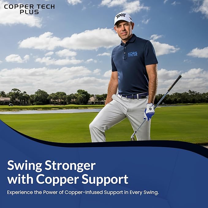 Men’s Golf Glove – White/Royal Blue – Copper Infused Compression for Arthritis Relief, Non-Slip Silicone Grip – USGA Approved