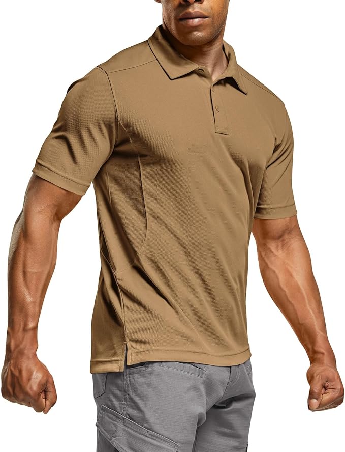 CQR Men's Polo Shirts, Tactical Short Sleeve Golf Performance Shirts, Lightweight Dry Fit UPF 50+ Pique