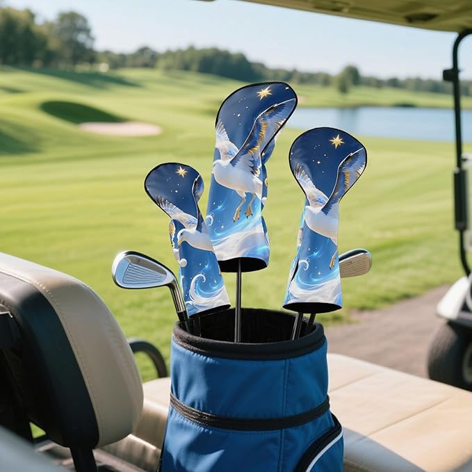 Blue Leather Golf Club Head Covers for Driver/3 5 Wood/Hybird with Label,Albatross