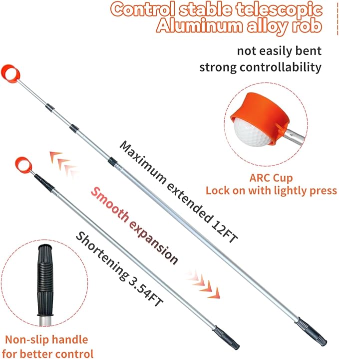 SPEENSUN Golf Ball Retriever Telescopic,Golf Ball Water Retriever,Max 12Ft Lightweight Aluminum Alloy Golf Ball Grabber,Not Easy to Break and No Corrosion Golf Ball Retriever for Water and Bushes