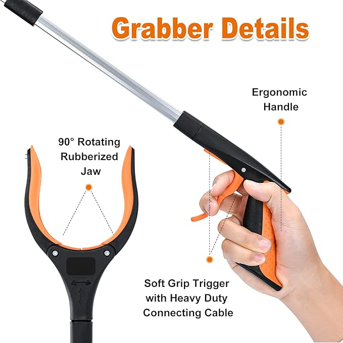 6 Pack Grabber Reacher Tool,32 Inch Foldable Reacher Grabber Pickup Tool with Strong Grip Magnetic,360°Rotating Anti-Slip Jaw,Trash Claw Grabber Tool,Grabbers for Seniors for Outdoor & Indoor (Orange)