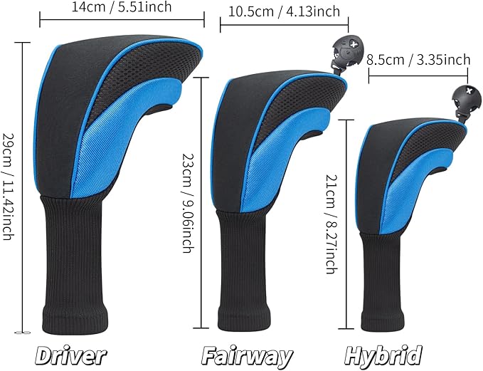 Golf Head Covers for Fairway Woods Driver Hybrids 5 Pieces Nylon Mesh Sports Fan Golf Club Headcovers-Golf Accessories for Men Women.