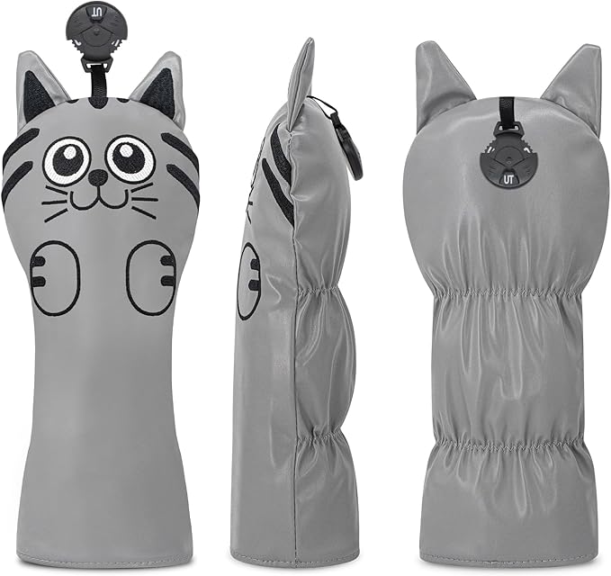 Golf Kitty Head Cover Golf Club White Leather Headcovers 1pc/4pcs Set Fits Driver Fairway Wood Hybrid Utility Putter Iron Wedge Headcover.