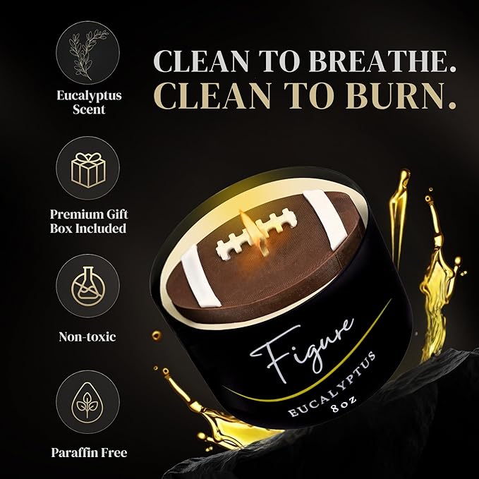 All-Natural Football Candle – Eucalyptus Scent | Hand-Poured in The USA | Beeswax & Soy Wax | Essential Oils | 100% Beeswax Wick | Premium Gift Box | Candle Gifts for Men & Women