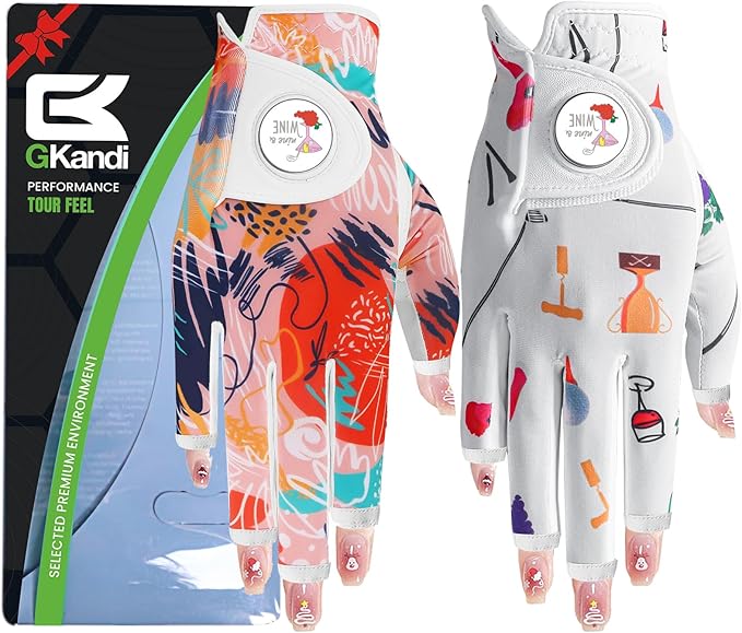 Ladies Golf Gloves Women Right Handed Golfer Left Hand Value 2 Pack with Ball Marker Leather All Weather Grip Breathable Soft Gift Set