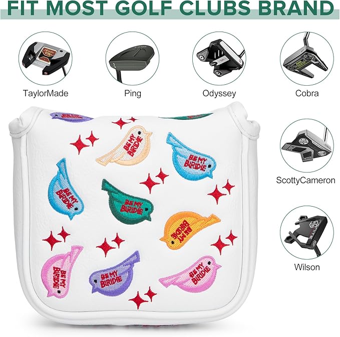 Golf Mallet Putter Cover, Square Mallet Putter Cover with Strong Magnetic Closure, Colorful Birdie Design Putter Head Cover Waterproof PU Leather Mallet Putter Headcover