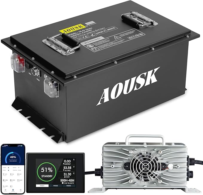 36V 105Ah Lithium Battery for Golf Cart, Built-in Smart 200A BMS, with Touch Monitor & Mobile APP, 4000+ Cycles Rechargeable LiFePO4 Battery, Max 8.06kW Power Output, Perfect for Golf Carts