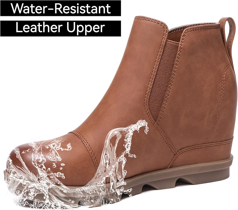 Athlefit Women's Wedge Ankle Boots Comfortable Slip On Wedge Booties