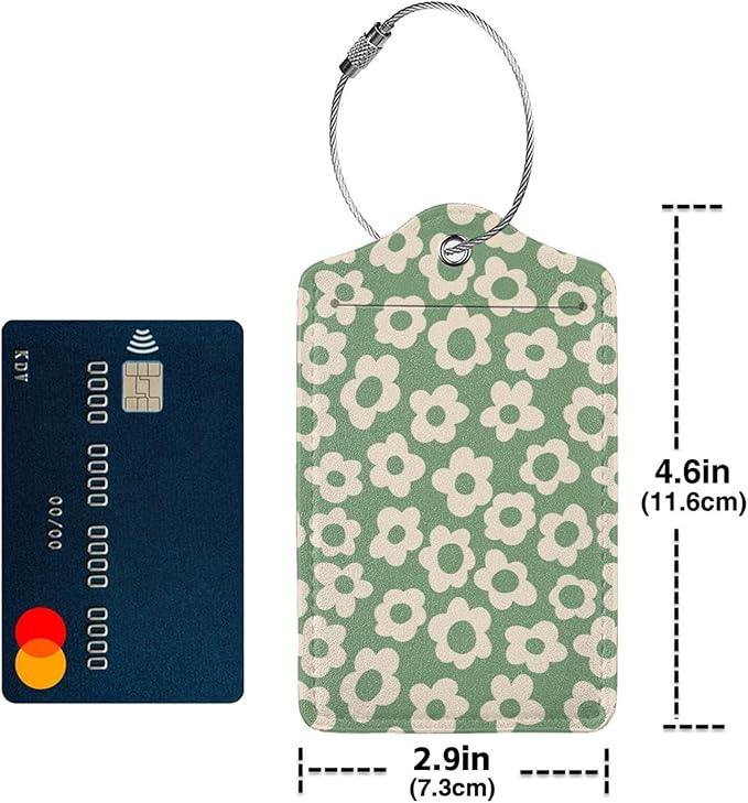 Leather Luggage Tags for Adults Teens,2 Pack Vintage Groovy Flowers Travel Bag Suitcase Labels with Stainless Steel Loop ID Tags Card Baggage Bag Label