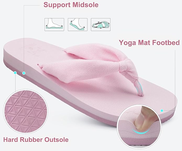 KuaiLu Flip Flops for Women with Arch Support Yoga Mat Comfortable Summer Beach Walking Thong Cushion Sandals Slip On Indoor Outdoor