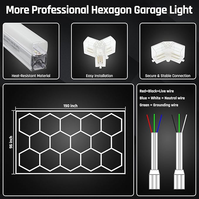Hexagon Garage Light - Hexagon led Lights, High Brightness 566W 70750LM 6500K Super Bright Honeycomb Lights for Garage, Basement, Warehouse, Auto Beauty Shop, Car Detailing Shop