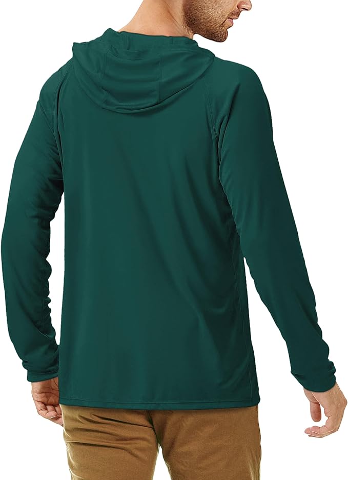 Roadbox UPF 50+ Fishing Shirts for Men, Long Sleeve UV Sun Protection Hoodie, Outdoor Hiking Running Swimming Rash Guard