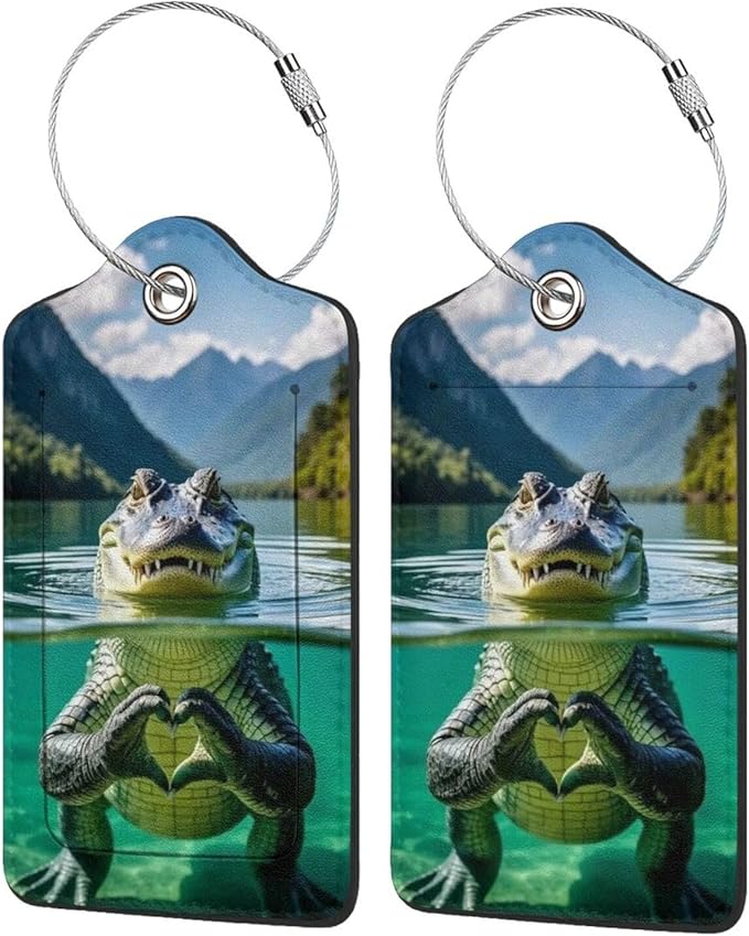 TSA Approved Luggage Tags for Suitcases Crocodile Heart 2 Pack Funny Leather Carnival Cruise Airport Cute Travel Name Tags Golf Bag tag Ships Essentials Privacy Cover ID Label for Women Men