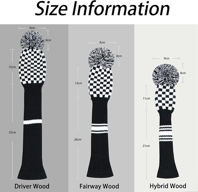 LeFeng 1Pcs Golf Club Cover, Knitted Golf Head Cover for 460cc Driver Fairway Woods and Hybrid with Cute Pom Pom and Number Tag