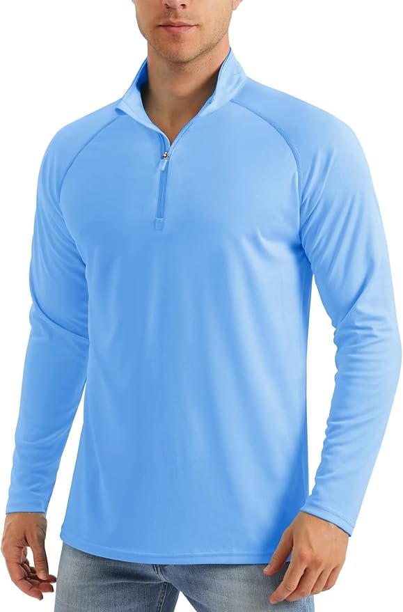 MAGCOMSEN Men's Long Sleeve Sun Shirts UPF 50+ Tees 1/4 Zip Up Fishing Running Rash Guard T-Shirts Outdoor Shirt