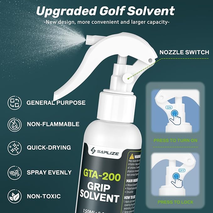SAPLIZE Pro Golf Grip Repair Kit – Includes 5oz GTA-200 Golf Grip Solvent, 15 Golf Grip Tape,Retractable Hook Blade and Rubber Vise Clamp for Regripping Golf Club Grips