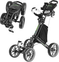 Golf Push Cart 4 Wheel : Golf Walking Carts with Phone Holder/Cup Holder/Umbrella Holder/Foot Brake/Cooler Basket 3 Wheel Superlite Golf Pull Cart All-Terrain Golf Caddy Carts