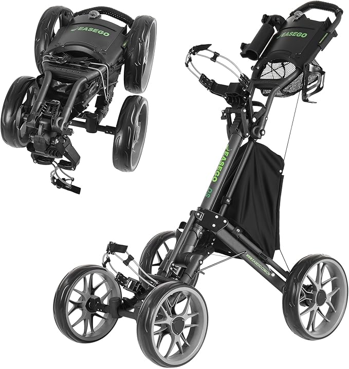 Golf Push Cart 4 Wheel : Golf Walking Carts with Phone Holder/Cup Holder/Umbrella Holder/Foot Brake/Cooler Basket 3 Wheel Superlite Golf Pull Cart All-Terrain Golf Caddy Carts