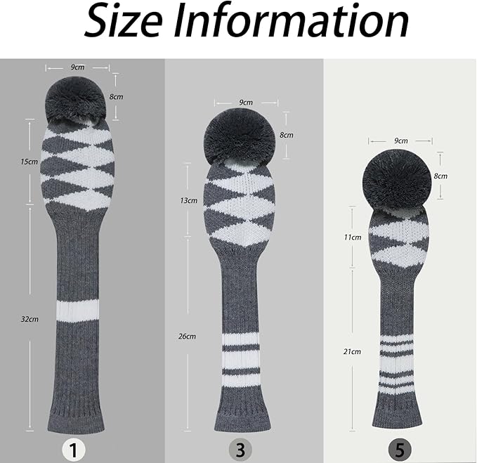 LeFeng 1Pcs Golf Club Cover, Knitted Golf Head Cover for 460cc Driver Fairway Woods and Hybrid with Cute Pom Pom and Number Tag