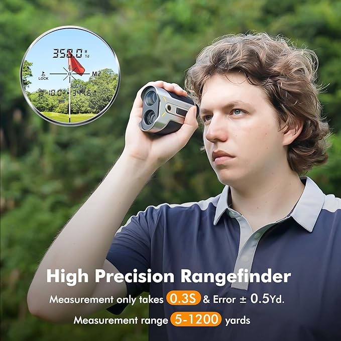 LAZYCAT Golf Rangefinder with Slope, 1200 Yards Laser Range Finder Golfing Dimmable, 7X Magnification, Flag Lock Vibration, Measure Speed, Rechargeable with Magnet